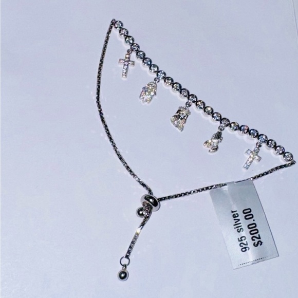 Cross Bolo Bracelet |14k White Gold Vermeil | Swarovski | Adjustable Faith Gift - Picture 3 of 6